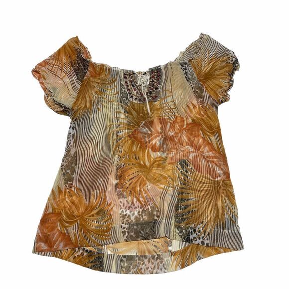 CHAUDRY KC Beaded Floral High Low Tie Bust Blouse - Picture 8 of 9